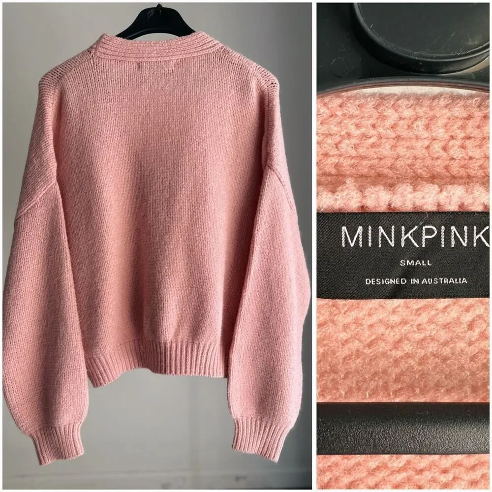 Minkpink Anthropologie Rosie Relaxed Cardigan Blush Pink Small - Picture 3 of 4